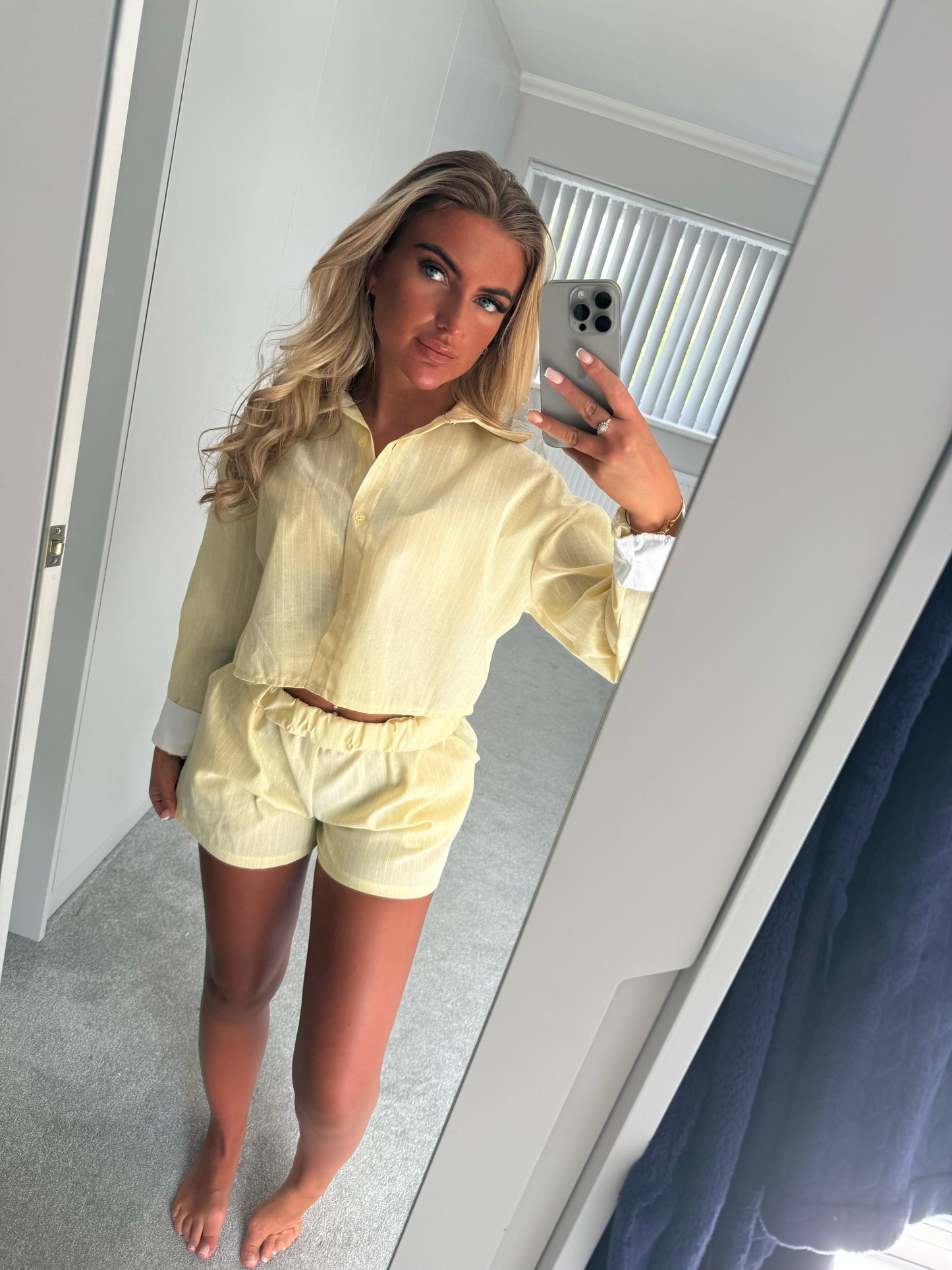 STRIPED SHIRT WITH SHORTS CO ORD - LEMON