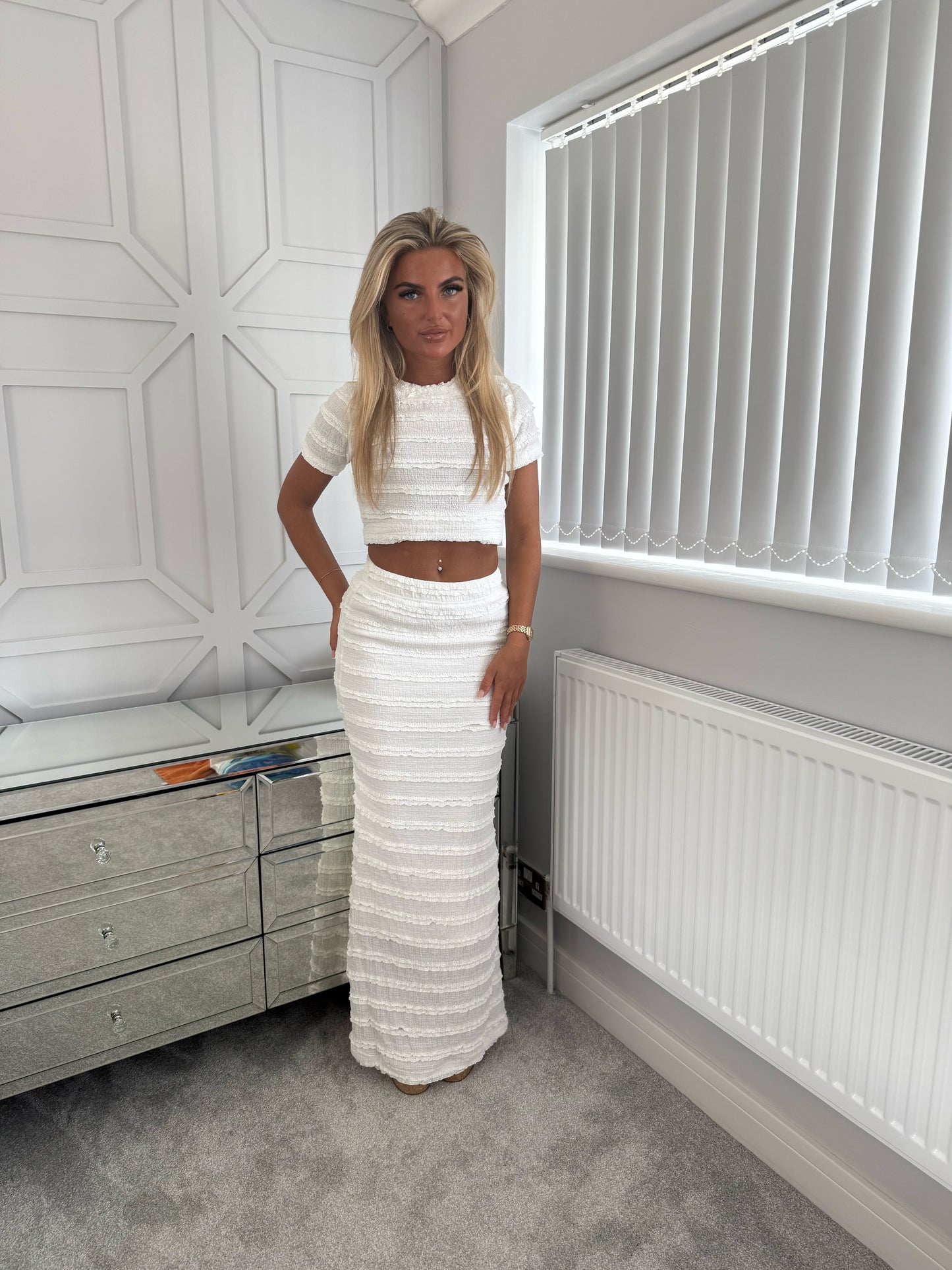 RUFFLE MAXI CO ORD SET - WHITE