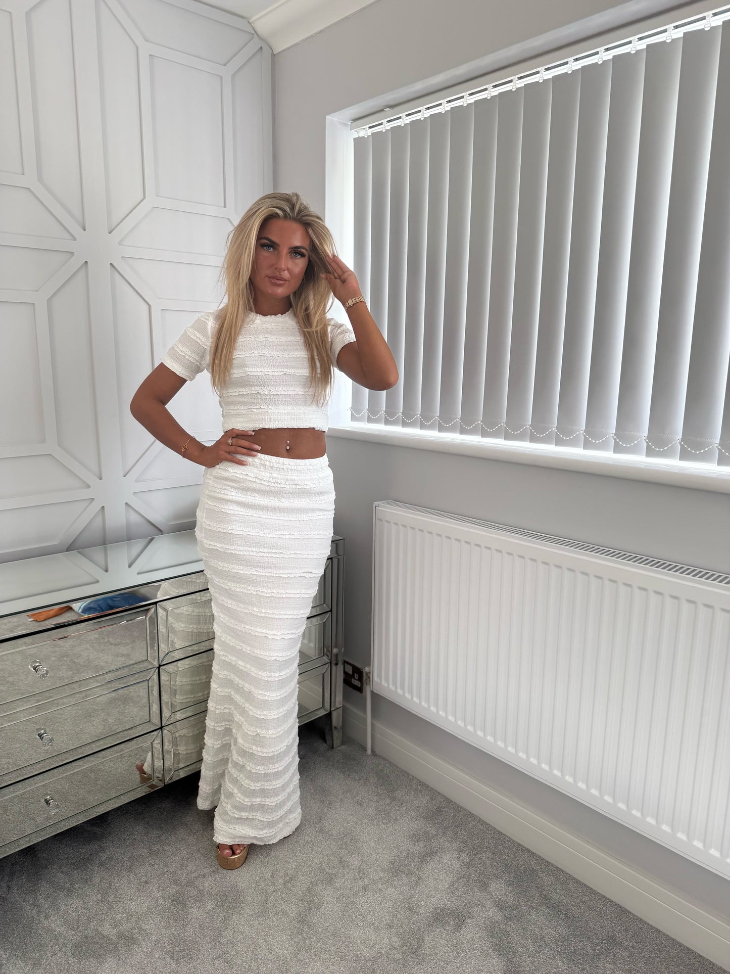 RUFFLE MAXI CO ORD SET - WHITE