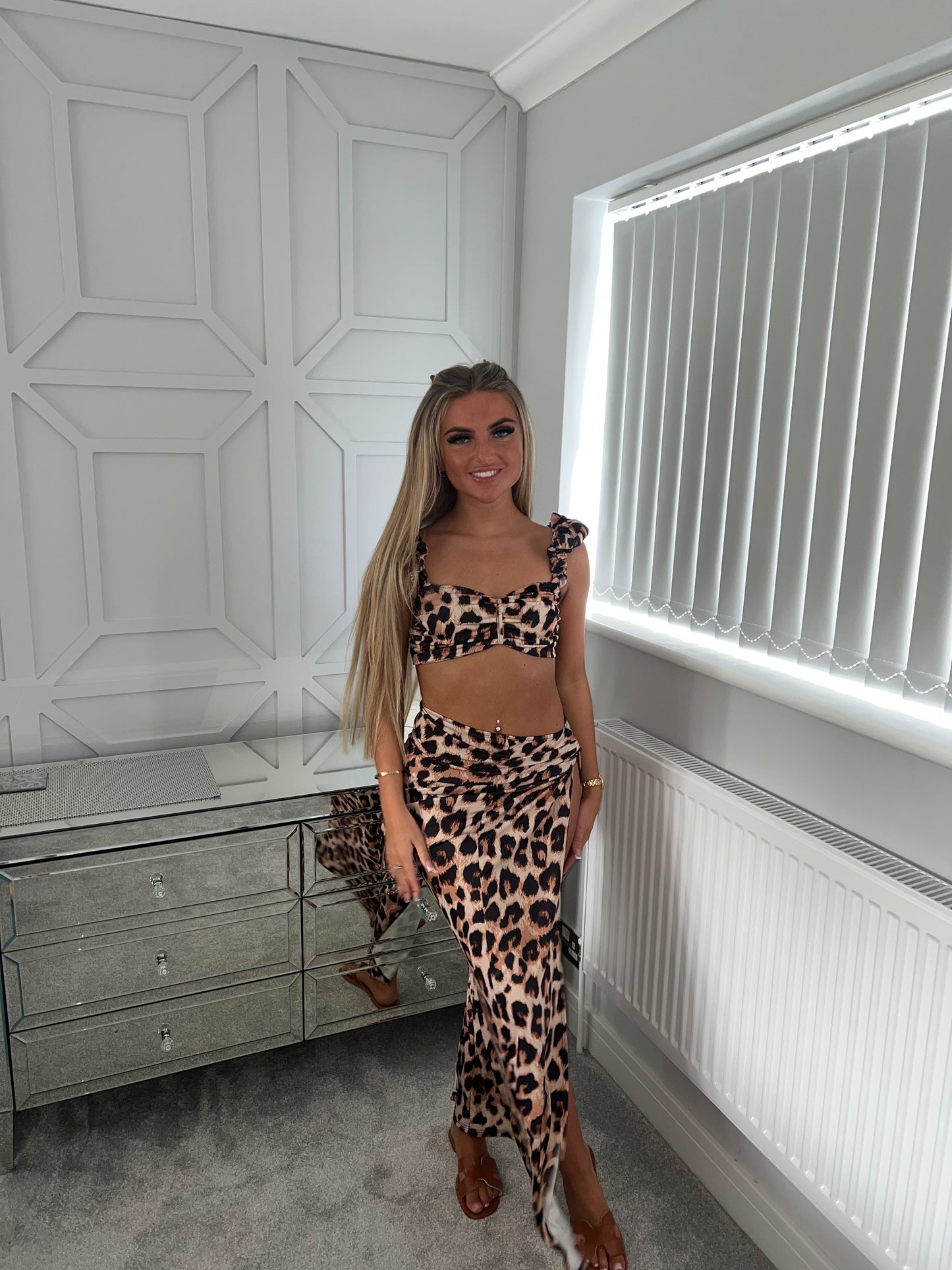 LEOPARD PRINT SPLIT SKIRT CO ORD SET