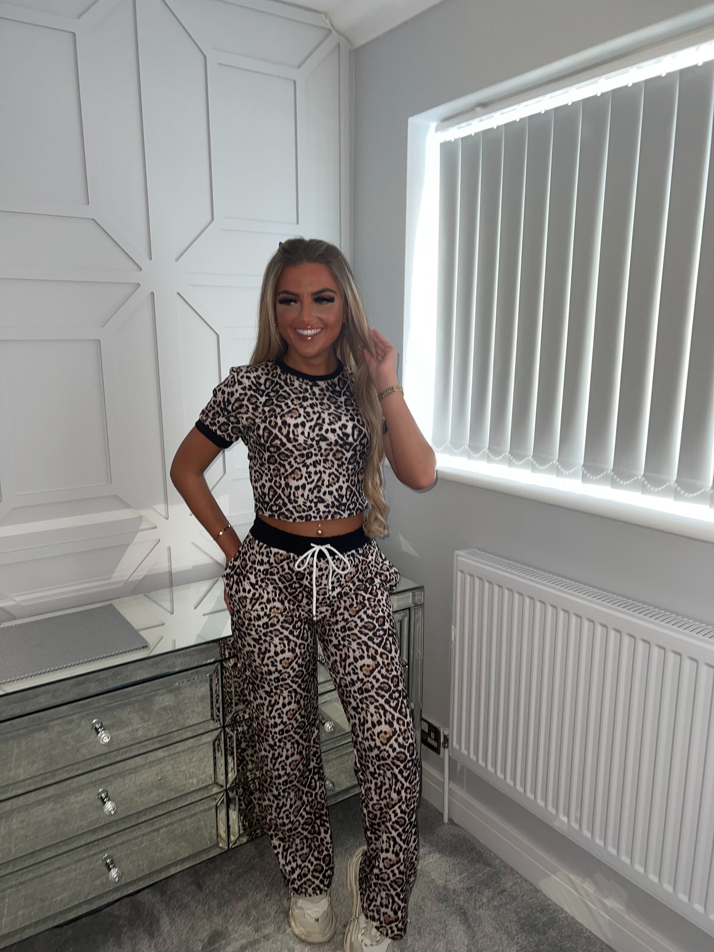 LEOPARD TRIM TROUSER SET