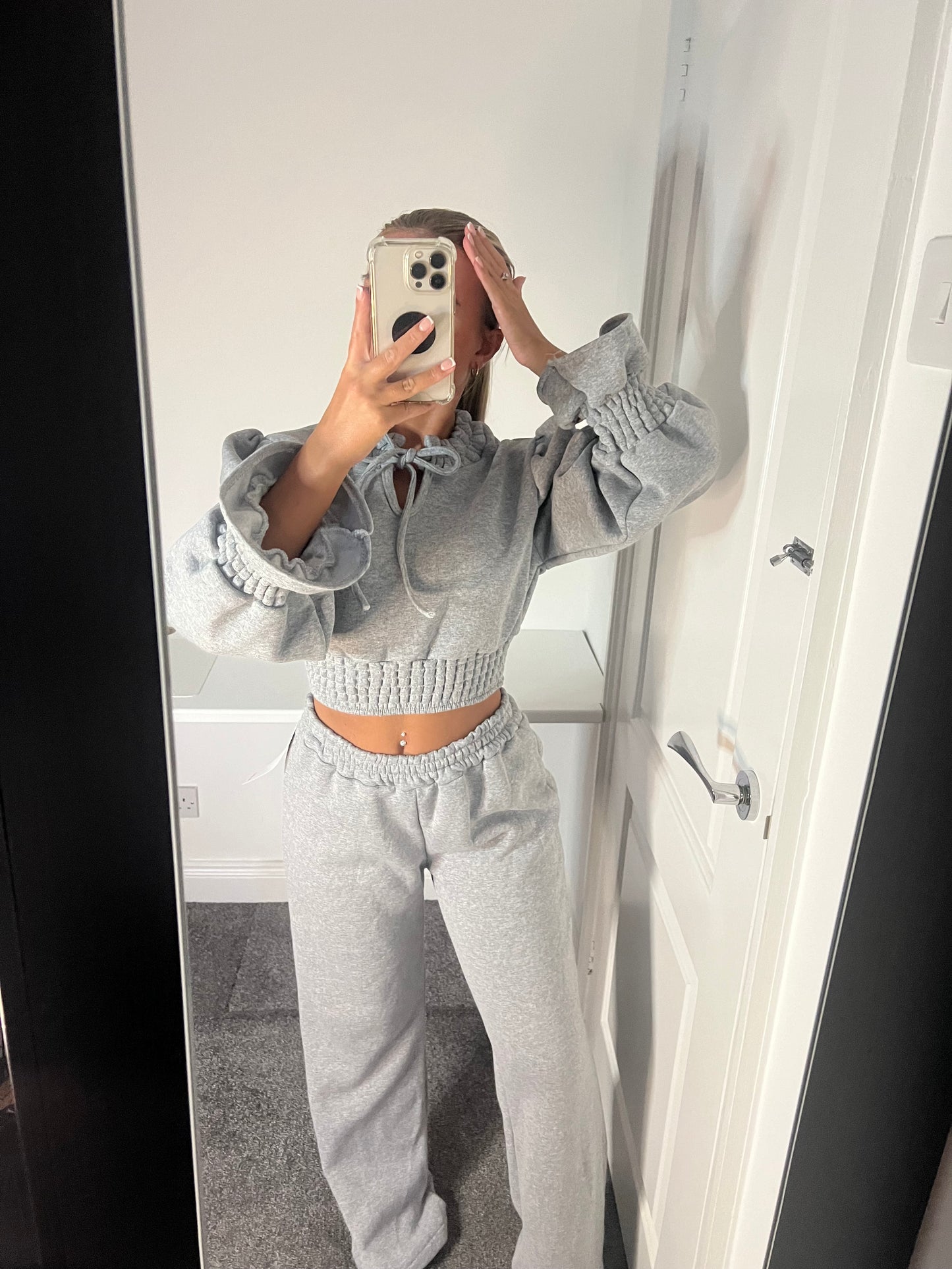 TIE CROPPED LOUNGE SET - GREY