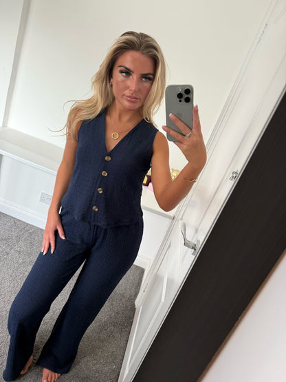 WAFFLE WAISTCOAT SET - NAVY