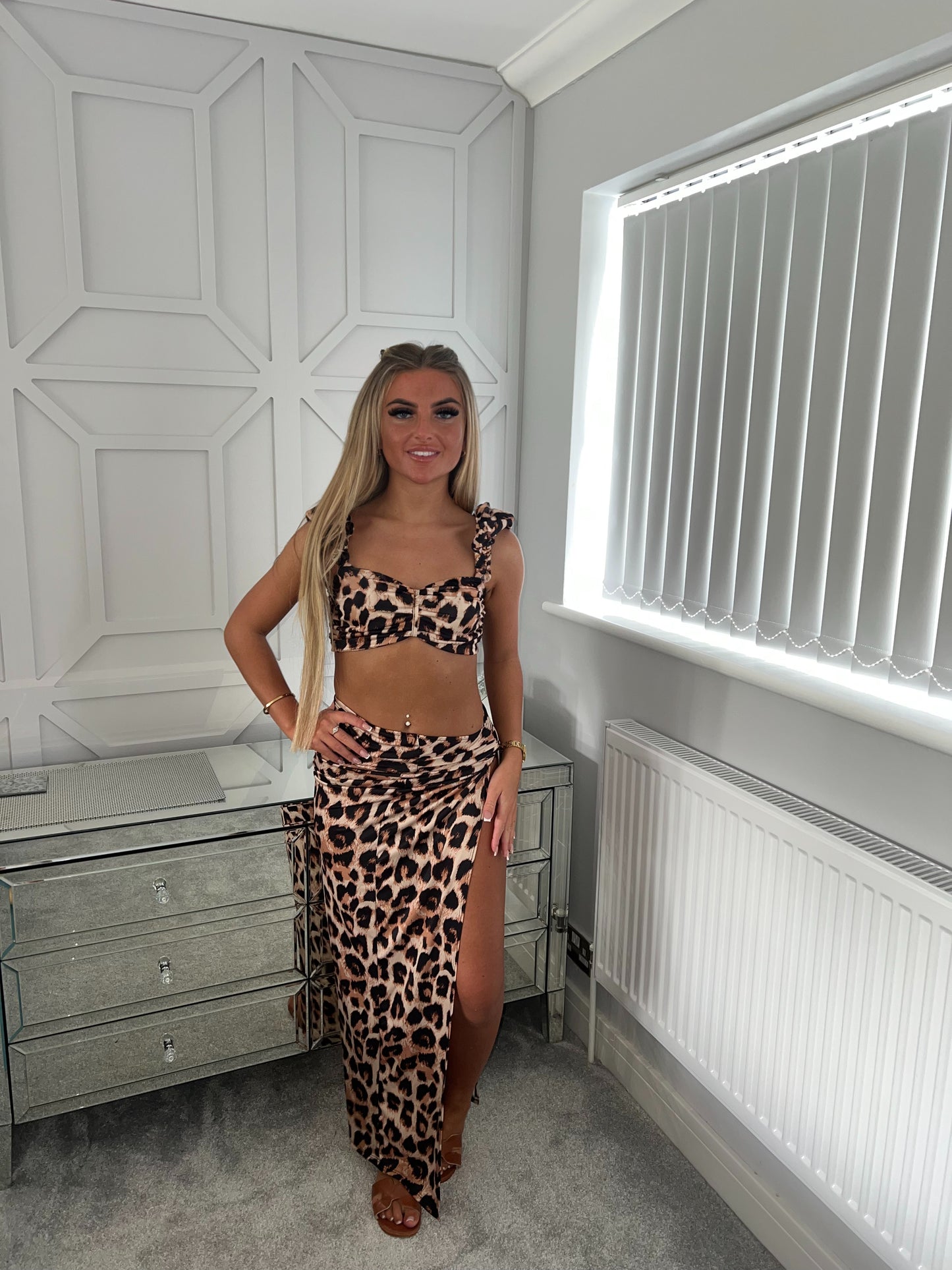 LEOPARD PRINT SPLIT SKIRT CO ORD SET