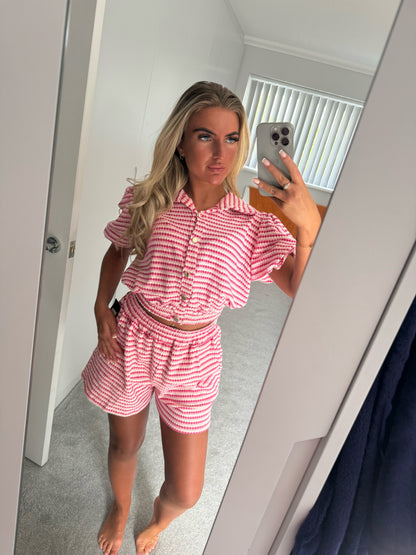STRIPE SHORT SET - PINK