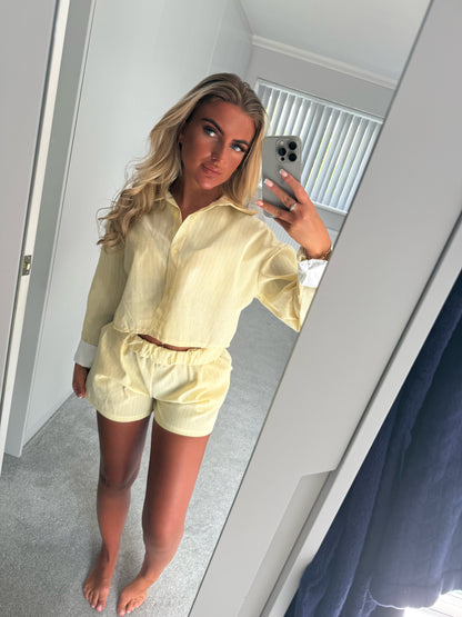 STRIPED SHIRT WITH SHORTS CO ORD - LEMON