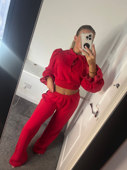 TIE CROPPED LOUNGE SET - RED