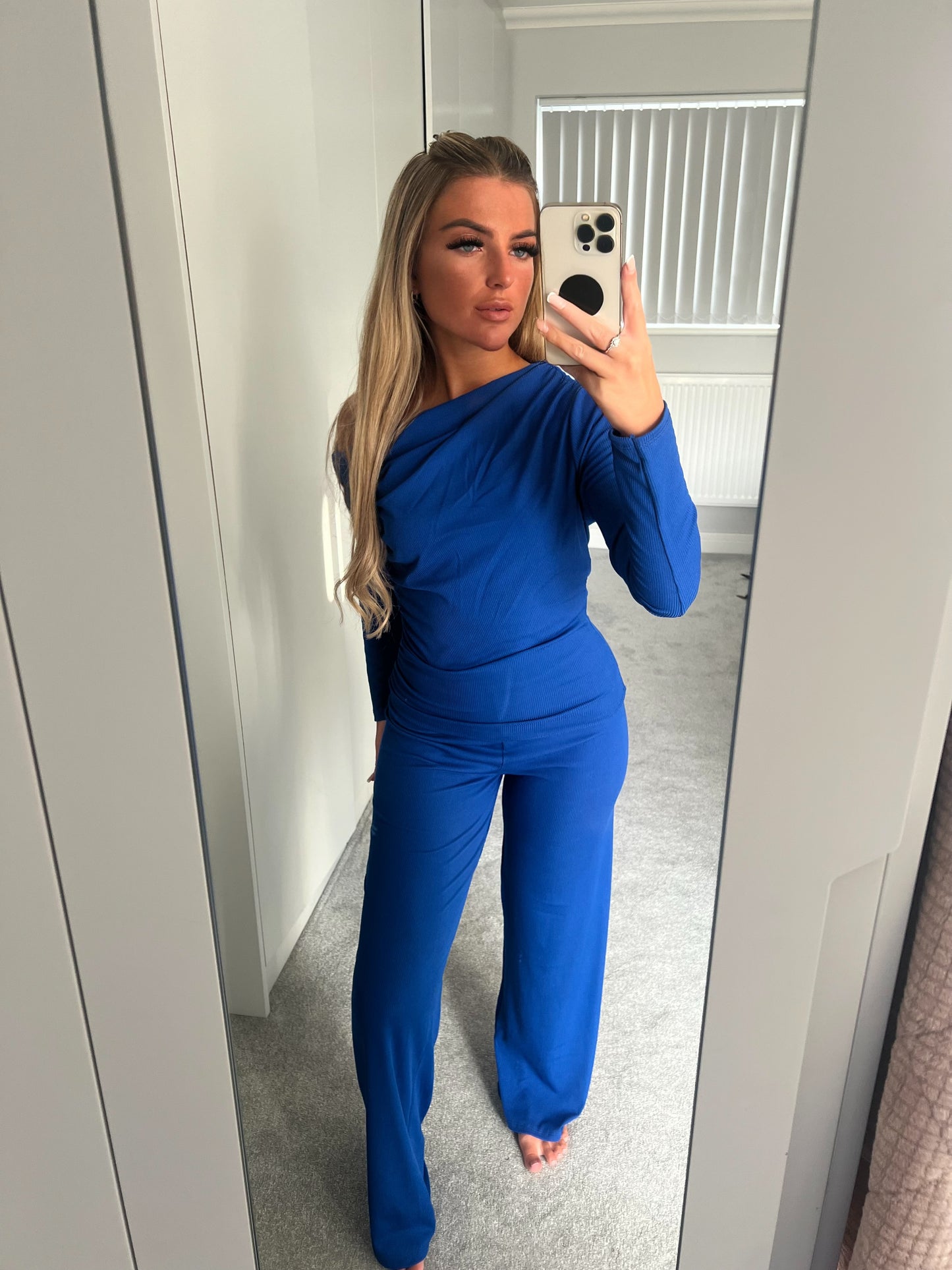 OFF THE SHOULDER LONG SLEEVE SET - ROYAL BLUE