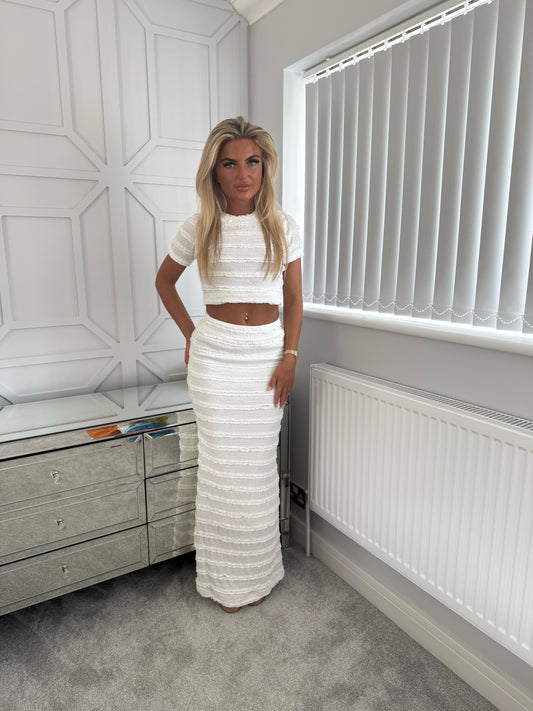 RUFFLE MAXI CO ORD SET - WHITE