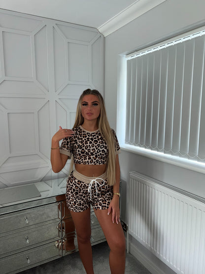 LEOPARD SHORT SET - BEIGE