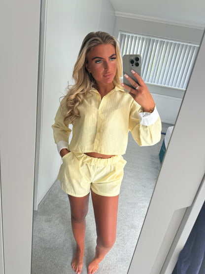 STRIPED SHIRT WITH SHORTS CO ORD - LEMON