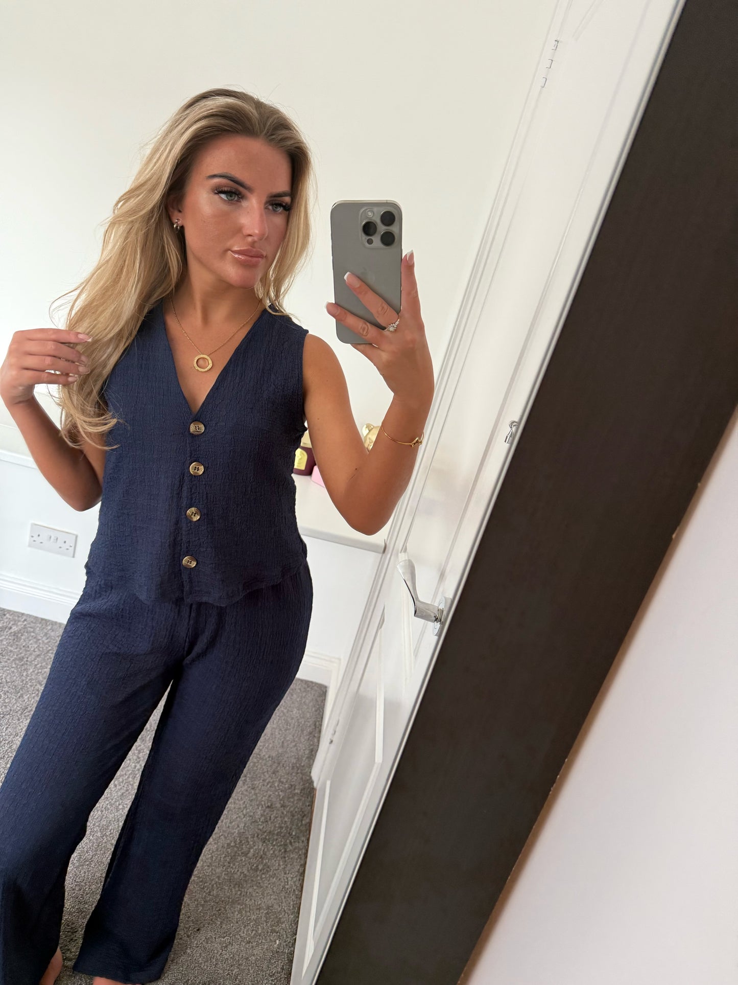 WAFFLE WAISTCOAT SET - NAVY