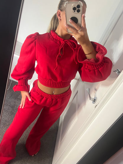 TIE CROPPED LOUNGE SET - RED