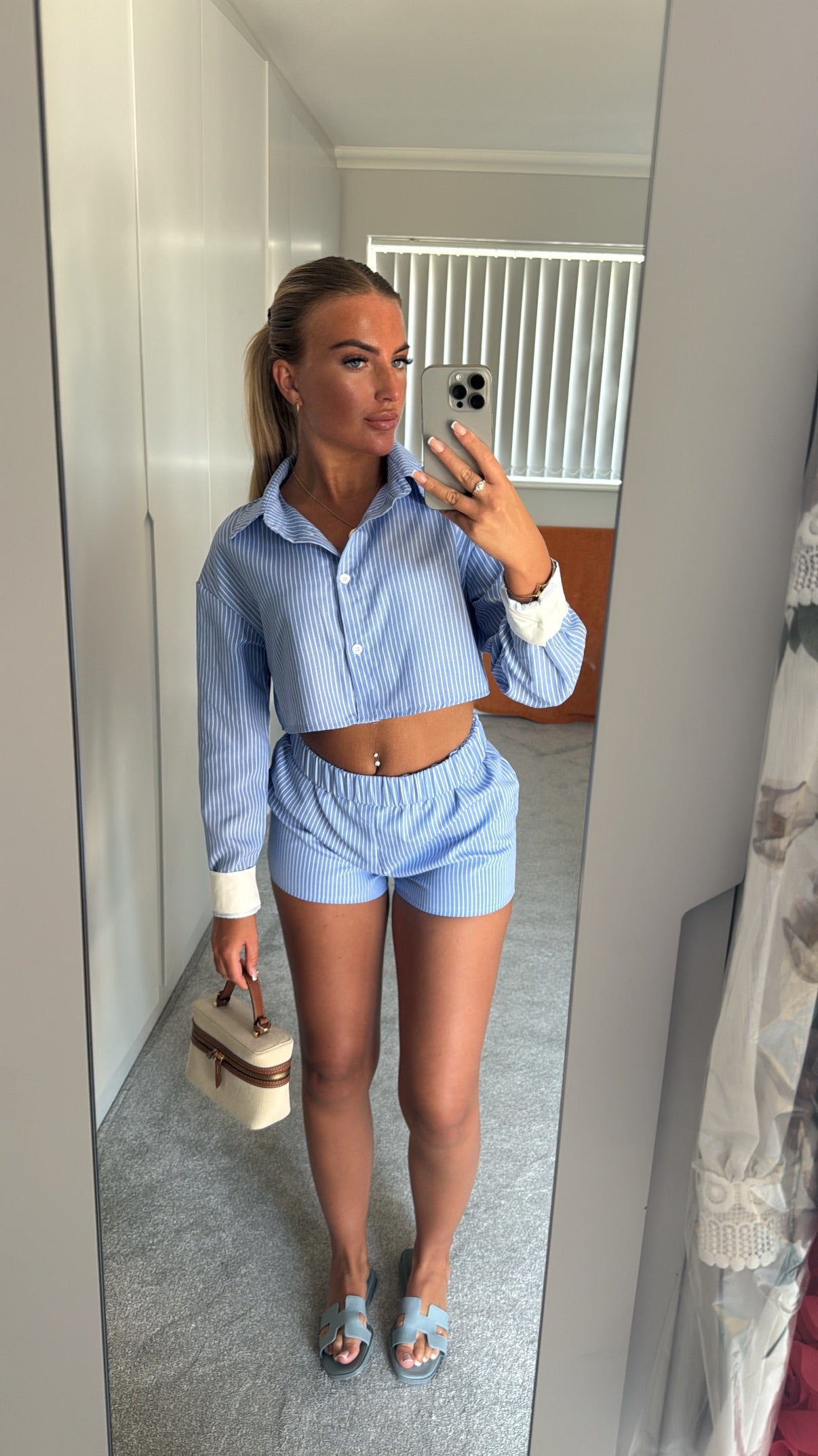 STRIPED SHIRT WITH SHORTS CO ORD - BLUE