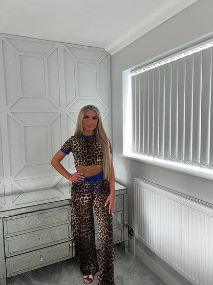 LEOPARD TRIM LOUNGE SET - NAVY