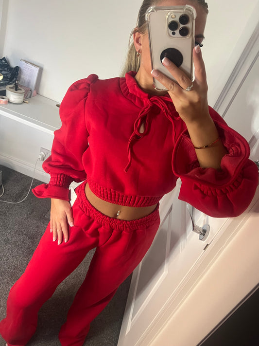 TIE CROPPED LOUNGE SET - RED