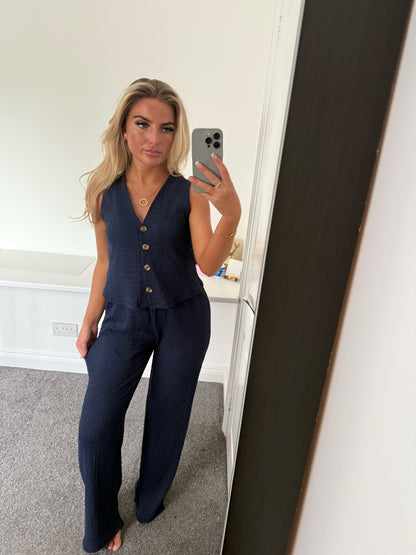 WAFFLE WAISTCOAT SET - NAVY
