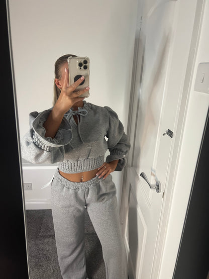 TIE CROPPED LOUNGE SET - GREY