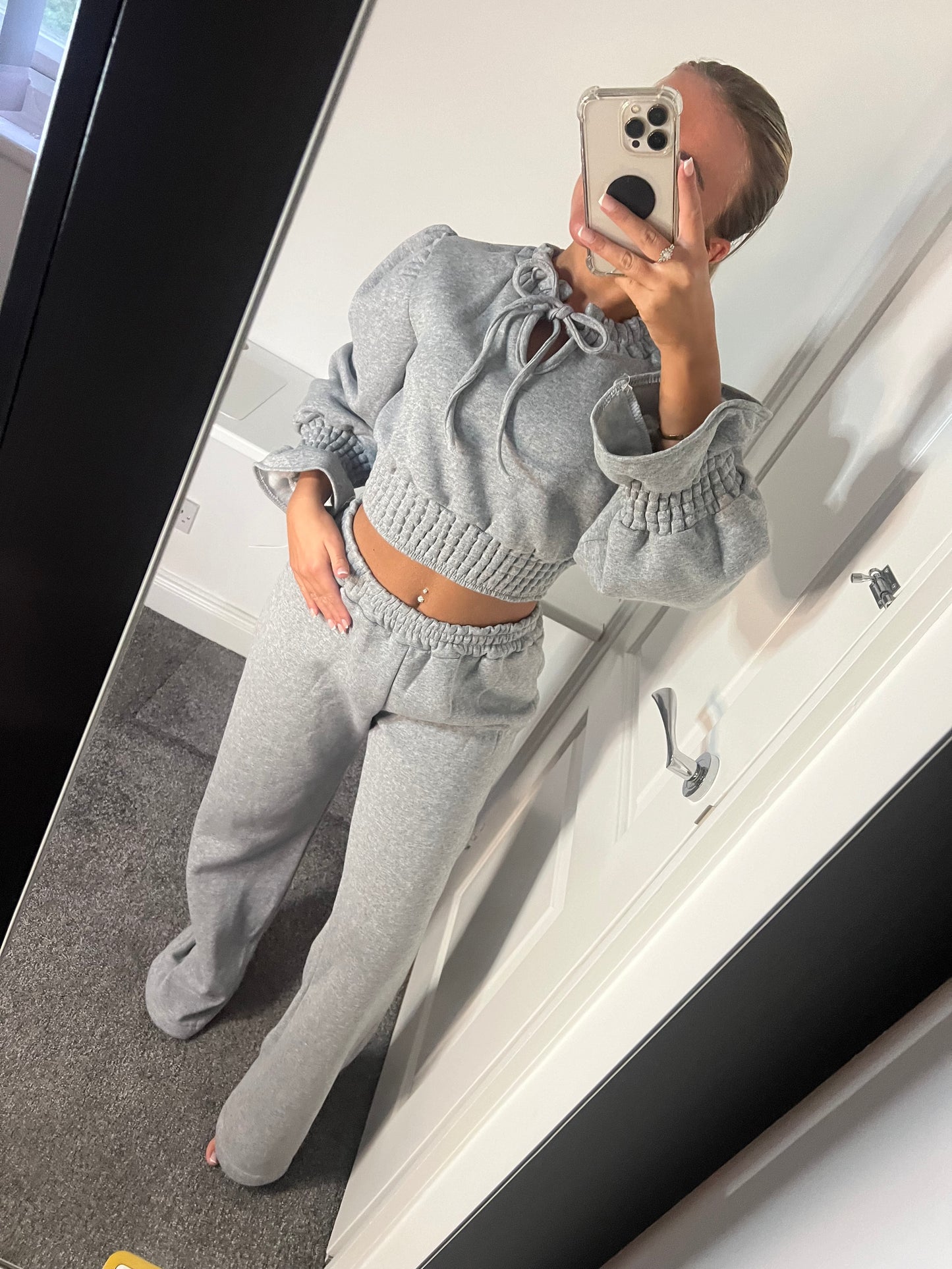 TIE CROPPED LOUNGE SET - GREY