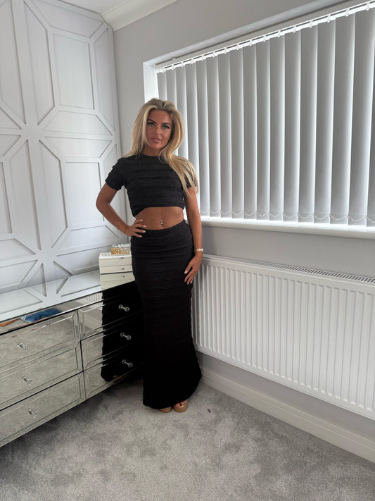 RUFFLE MAXI CO ORD SET - BLACK