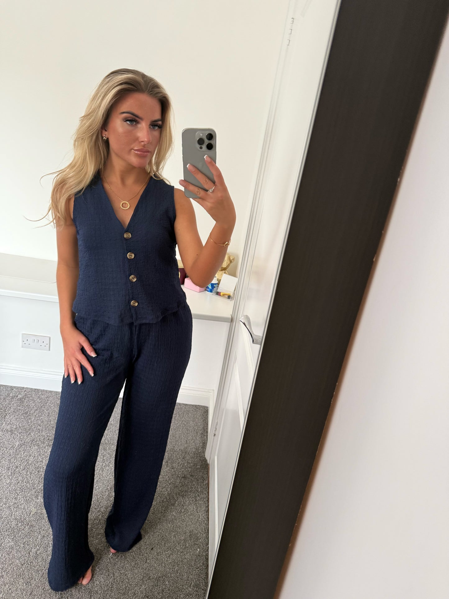 WAFFLE WAISTCOAT SET - NAVY