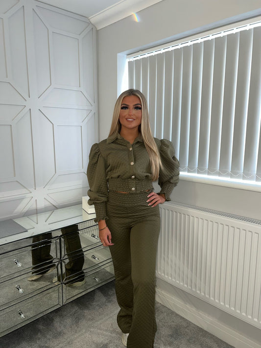 QUILTED SHIRT CO-ORD - KHAKI